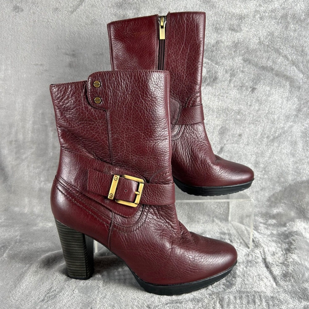 Clarks Artisan Burgundy Leather Buckle Ankle Boots 64505 Womens 8M